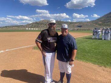 Wayne baseball coach Jeremy Burningham (left) and Tintic's Scott Haney pose for a photo together before a game beween the two schools on Tuesday, August 25, 2026.